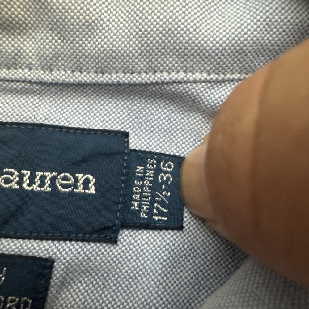 Ralph Lauren Yarmouth Dress Shirt Adult 17.5 36 Blue Button Down Flesh Pony Logo - Picture 3 of 9